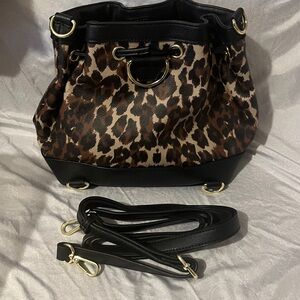 C Wonder 3-in-1 Convertible Leopard Print Bucket Bag with Black Accents